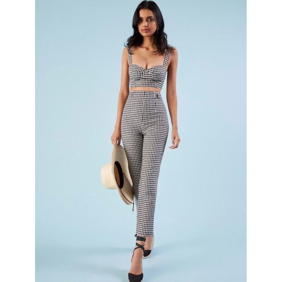 Reformation Pants - Reformation Saldana Two Piece Set Size 2 Linen Black White Gingham Crop Top Pant